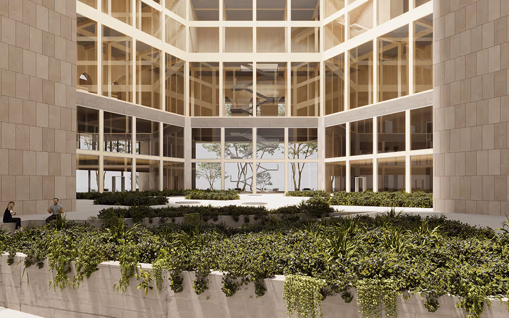 Architektur Render Innenhof von Gebäudekomplex